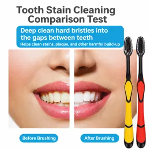 Brosse à dents au charbon pour adultes avec poils moyens pour un nettoyage en profondeur.