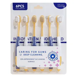 6-pack wide head soft bristle toothbrushes for adults, deep cleaning gum care oral hygiene.