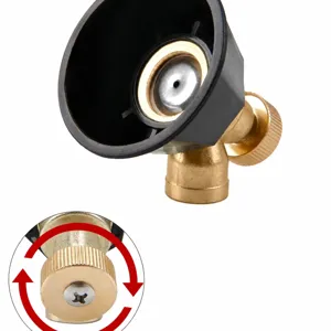 Componente ugello di spruzzatura in ottone regolabile con filetto M14, diametro 4.6cm e peso 72g.