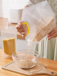Transparent Stand-up Spout Pouch with Handle for Grains Rice Storage Kitchen Food Packaging