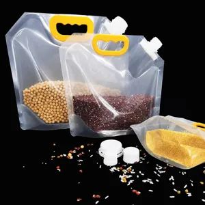 Transparent Plastic Spout Pouch Stand Up Food Storage Bag Clear Grain Rice Packaging Bag With Handle And Spout Cap