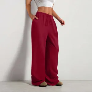 Pantaloni larghi casual da donna tinta unita con comoda vita elastica con coulisse.