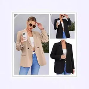 Vue detaillee de la veste blazer casual a manches longues pour femmes, mode automne.