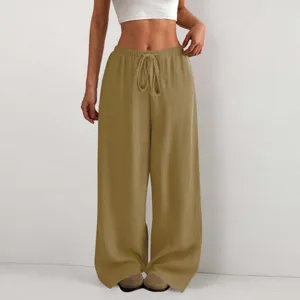 Pantaloni casual da donna tinta unita larghi strutturati con coulisse e gamba larga.