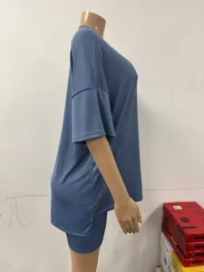 Summer casual solid color loose short sleeve women pajama set lounge wear comfortable outfit