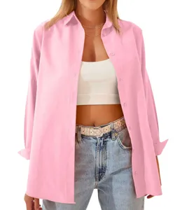 Moderna camicia rosa oversize manica lunga donna casual stile largo autunno top abiti