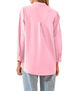 Camicia oversize maniche lunghe rosa confetto vista posteriore dettaglio donna stile.
