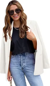 Stylish women casual white blazer jacket slim fit professional office wear long sleeve