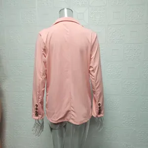 Women solid pink long sleeve lapel blazer jacket casual elegant office suit top for ladies