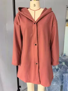 Solid color casual hooded jacket women autumn long sleeve outerwear detailed presentation