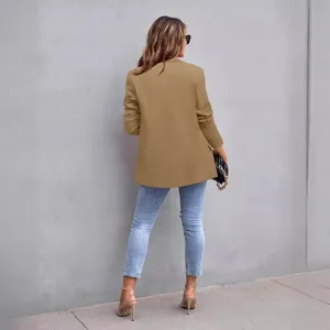 Women casual solid color long sleeve lapel blazer jacket for autumn commute and daily wear.