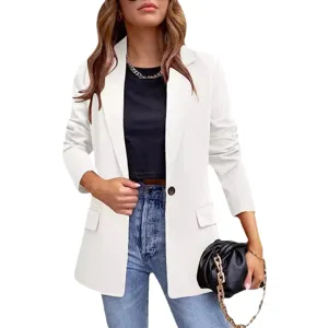 Women white blazer jacket casual slim fit long sleeve office commuter outerwear for autumn