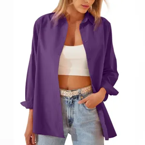 Donna autunno largo manica lunga camicia casual viola top moda abbigliamento quotidiano