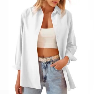 Camicia da Donna Casual Larga a Manica Lunga con Bottoni Top Bianco Primaverile