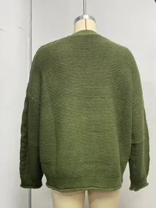 Women solid color loose knit cardigan autumn winter casual long sleeve outerwear top