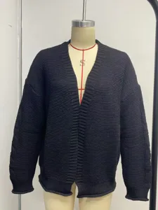 Women casual loose black knitted cardigan open front solid color autumn winter long sleeve