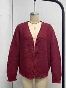 Women Fall Winter Open Front Knit Cardigan Solid Color Casual Loose Outerwear Long Sleeve