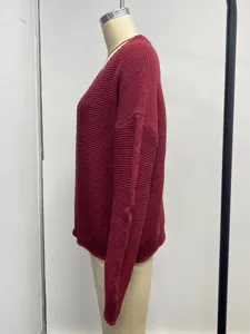 Women's solid color loose knit cardigan, comfortable casual autumn winter outerwear apparel side view