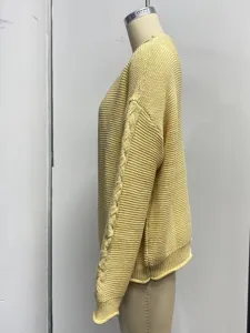 Women solid color casual knit cardigan autumn winter long sleeve yellow sweater top