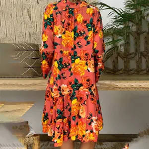 Women floral print long sleeve tiered dress vintage boho style casual spring maxi dress