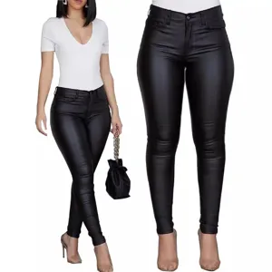 Women Casual PU Leather Pants Slim Fit Skinny Long Trousers High Waist Faux Leather Pencil Pants Fashion Streetwear