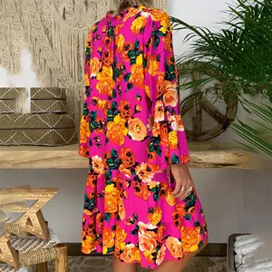Floral print long sleeve tiered dress, vintage half collar midi dress for women spring casual wear.
