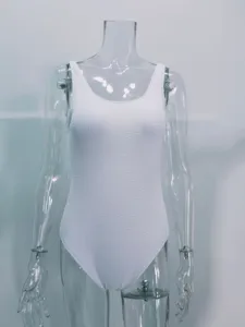 White crinkle one-piece swimsuit detail view, showing the textured fabric and design.