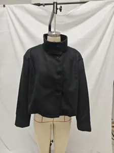 Manteau court femme mélange laine noir automne hiver col montant bouton manches longues