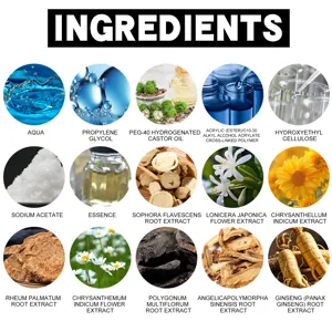 Detaillierte Ansicht natürlicher Kräutershampoo-Inhaltsstoffe wie Polygonum- und Ginsengextrakt.