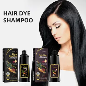 Detailansicht der EELHOE Haarfärbeshampoo Flasche und Verpackung mit pflanzlichen Extrakten.