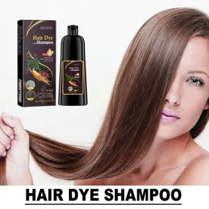 Details der EELHOE Haarfärbe-Shampoo Flasche mit pflanzlicher Nährformel und Wirkung.