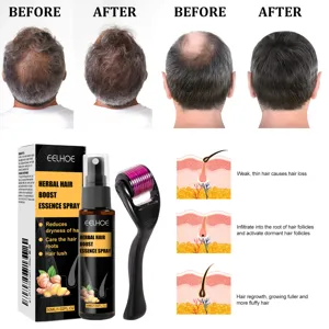 EELHOE herbal hair growth essence spray with scalp massage roller for hair loss treatment.