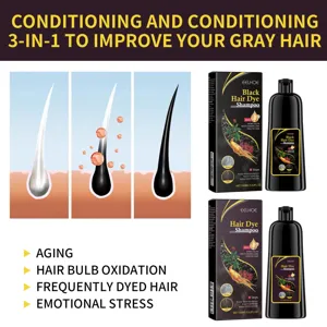 EELHOE schwarzes Haarfärbe-Shampoo Detail mit Inhaltsstoffen und einfacher Anwendung.