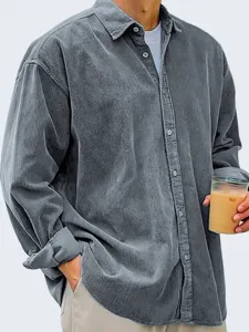 Men's casual corduroy long sleeve shirt loose thick autumn winter top stylish grey