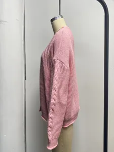 Women's pink knit cardigan casual loose outerwear long sleeve autumn winter fashion sweater
