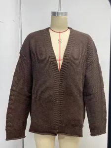 Women's autumn winter solid color loose knit cardigan casual long sleeve V-neck outerwear