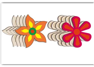 Vue détaillée de tranches de bois en forme de fleurs DIY pour loisirs créatifs