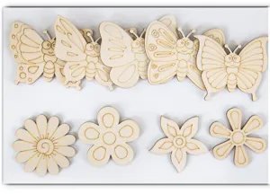 Lot de 9 papillons et fleurs en bois brut pour loisirs créatifs et peinture enfant