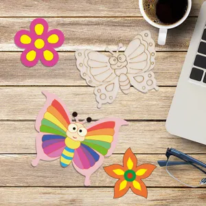 Set de papillons et fleurs en bois non finis à peindre pour le bricolage des enfants