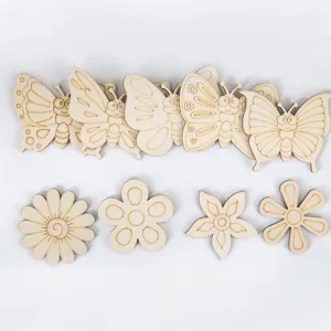 Lot de 9 formes de papillons et fleurs en bois brut pour loisirs créatifs