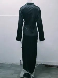 2024 Autumn Women Fashion Black Long Sleeve Lapel High Waist Split Floor Length Jumpsuit