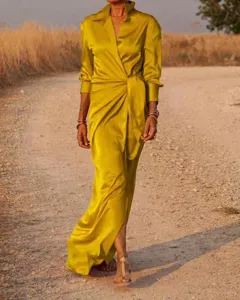 Women's long sleeve lapel high waist split jumpsuit stylish casual outfit detail view