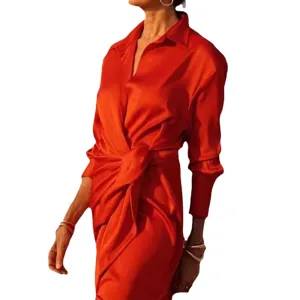 Women's Elegant Long Sleeve Lapel High Waist Wrap Jumpsuit Autumn Fashion Casual Red Outfit