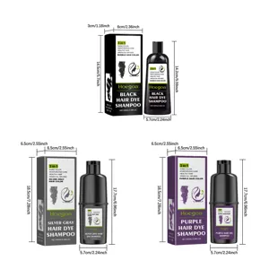 Hoegoa 3 in 1 Kräuter Haarfärbe-Shampoo Set mit detailierten Karton und Flaschen Maßen