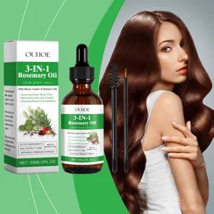 Huile de romarin 3-en-1 OUHOE avec ricin et batana pour soins cheveux et ongles, 60ml.