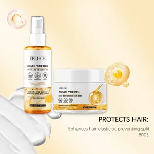Detailansicht von EELHOE Haarpflege Öl und Maske, zeigt glatte Textur und Inhaltsstoffe.