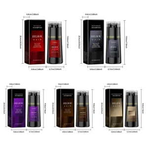 EELHOE Haarfärbe Shampoo Detailansicht mit Maßen, Farbvarianten und Flaschenverpackung.