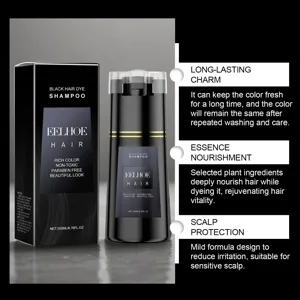 EELHOE schwarzes Haarfärbeshampoo, pflegende Kräuterformel für langanhaltende Farbe und Glanz.