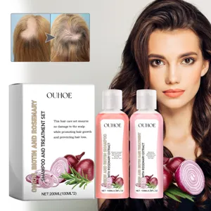 Kit shampooing traitement oignon biotine romarin pour croissance des cheveux et soin du cuir chevelu.