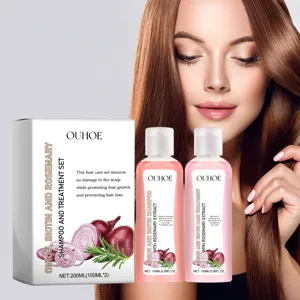 Ensemble de soins capillaires OUHOE oignon biotine romarin shampoing et traitement anti-chute.